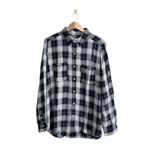 NWT Mossimo Supply Co. Womens Plaid Boyfriend Fit Button-up Shirt Black Gray XXL